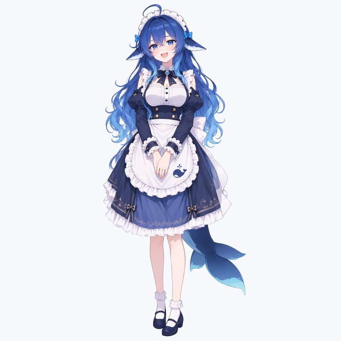 DeepSeek 鲸鱼娘女仆插画（社区二创形象）